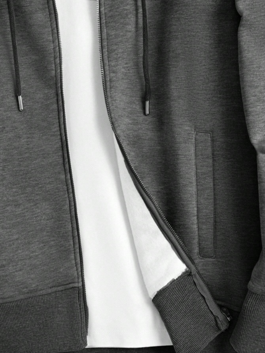 Cottnline Men Zip Up Drawstring Hoodie Without Tee