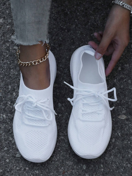 Spring & Autumn Fashionable White Breathable Lace-up Women's Running Shoes