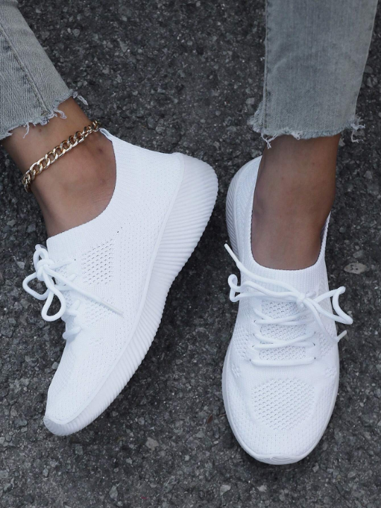 Spring & Autumn Fashionable White Breathable Lace-up Women's Running Shoes