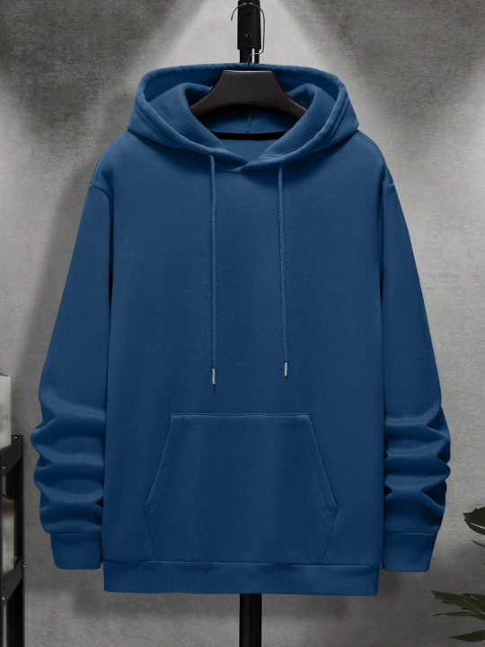 Men's Solid Color Long Sleeve Hooded Drawstring Sweatshirt