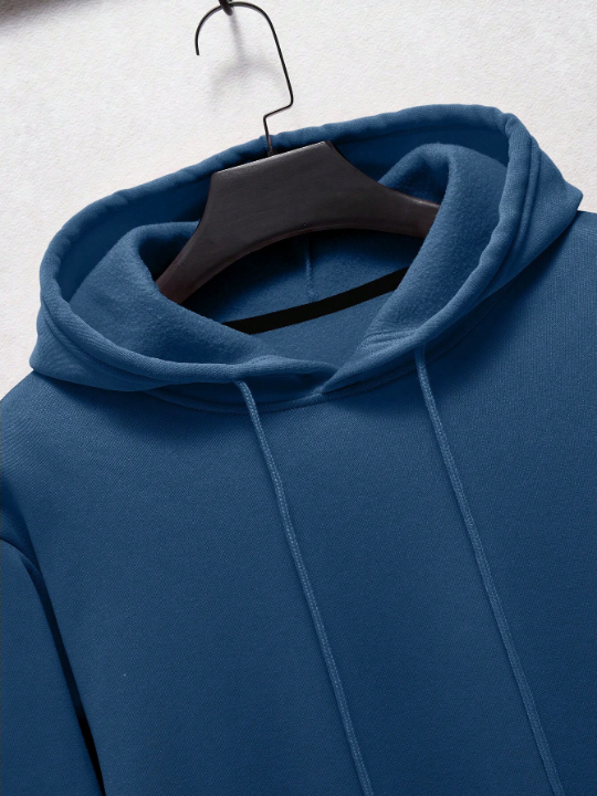 Men's Solid Color Long Sleeve Hooded Drawstring Sweatshirt
