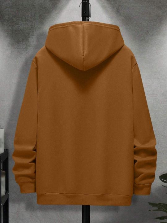 Men's Solid Color Hooded Long Sleeve Pullover Sweatshirt With Drawstring