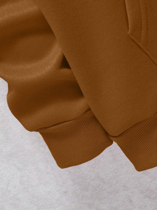 Men's Solid Color Hooded Long Sleeve Pullover Sweatshirt With Drawstring