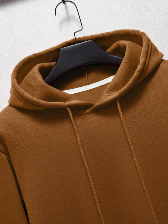 Men's Solid Color Hooded Long Sleeve Pullover Sweatshirt With Drawstring