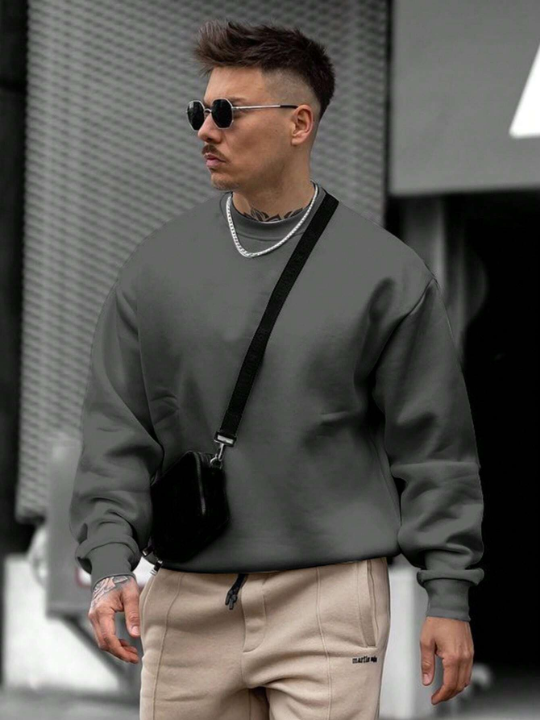 Men's Solid Color Round Neck Sweatshirt