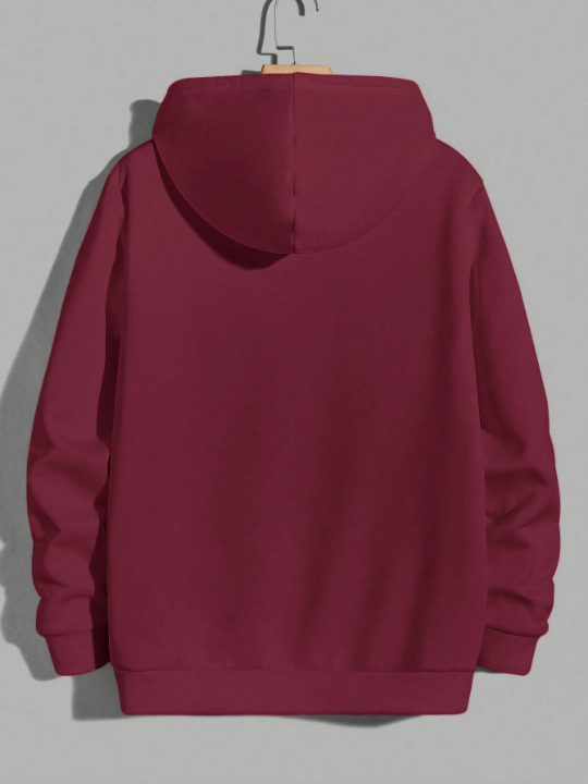 Cottnline Men's Slogan Printed Hooded Drawstring Fleece Sweatshirt