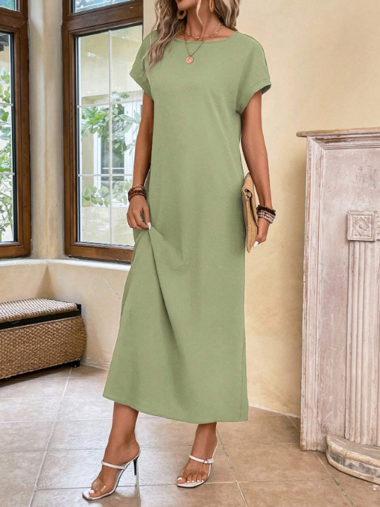 EMERY ROSE Solid Batwing Sleeve Tunic Summer Dress