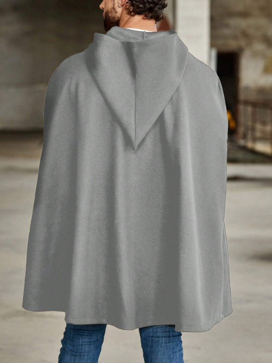 Manfinity Homme Loose Fit Men's Solid Color Hooded Cloak Thick Woolen Coat
