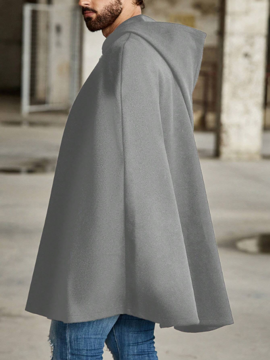 Manfinity Homme Loose Fit Men's Solid Color Hooded Cloak Thick Woolen Coat
