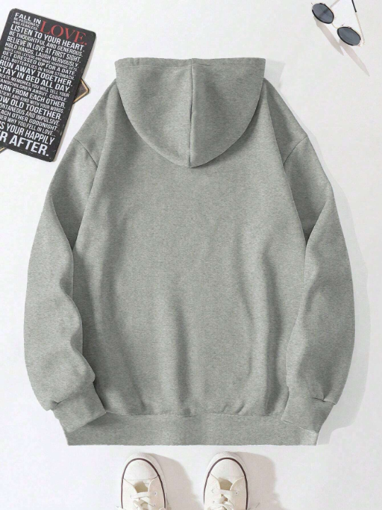 Manfinity Hypemode Loose Men's Thick Fleece Hooded Sweatshirt With Bear Graphic Print