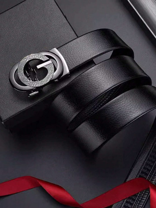 1pc Men's Automatic Buckle Leather Belt, Young Fashionable Casual All-match Business Waistband For Middle-aged And Young People