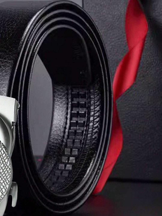 1pc Men's Automatic Buckle Leather Belt, Young Fashionable Business Casual All-match Waistband For Middle Youth