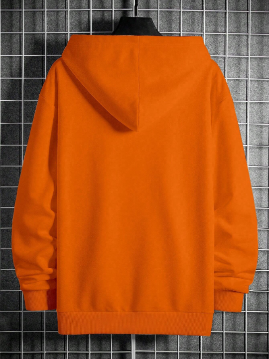 Manfinity Homme Men's Letter Printed Kangaroo Pocket Drawstring Hooded Sweatshirt