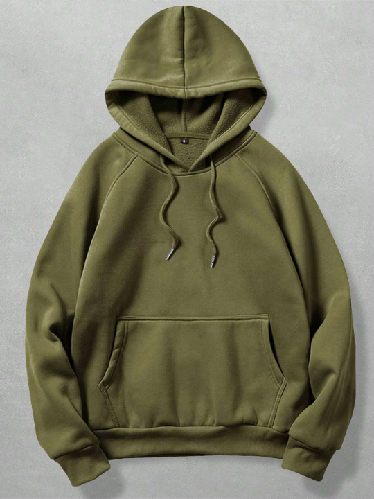 ROMWE Men Kangaroo Pocket Drawstring Thermal Hoodie