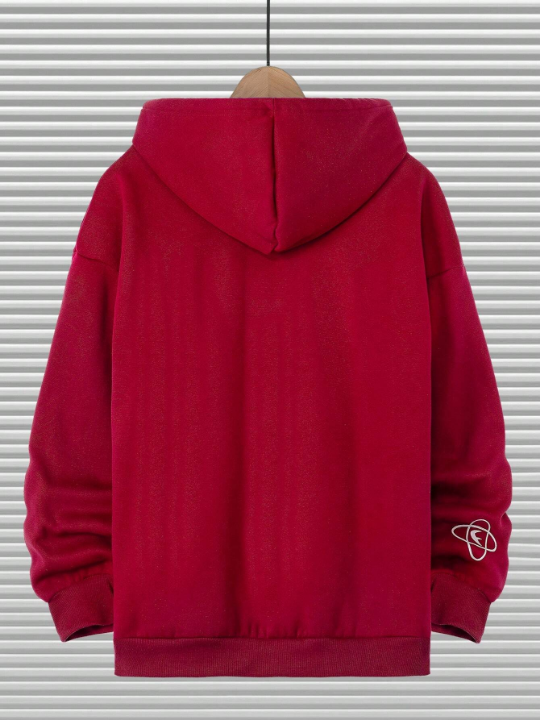 Manfinity Homme Loose Men's Letter Printed Zip-Up Hoodie With Adjustable Drawstring