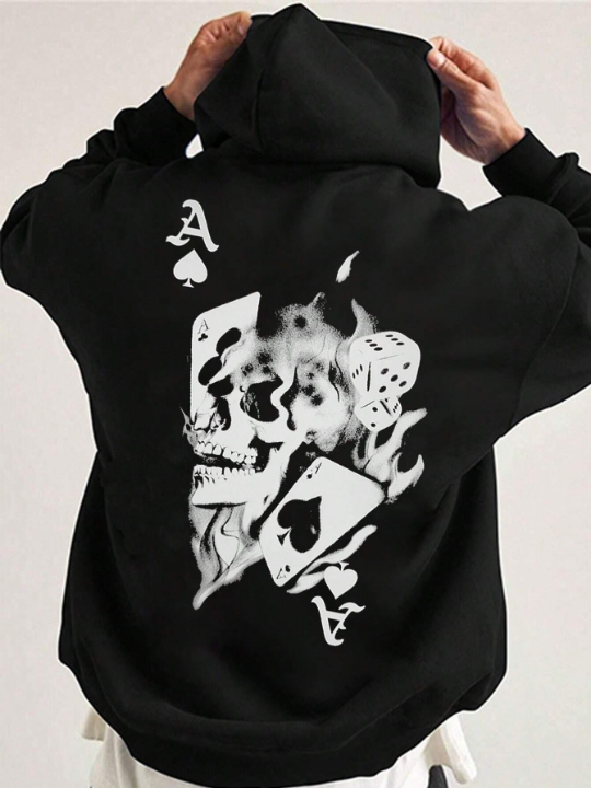 Manfinity EMRG Men's Oversized Hoodie With Playing Card & Skull Print