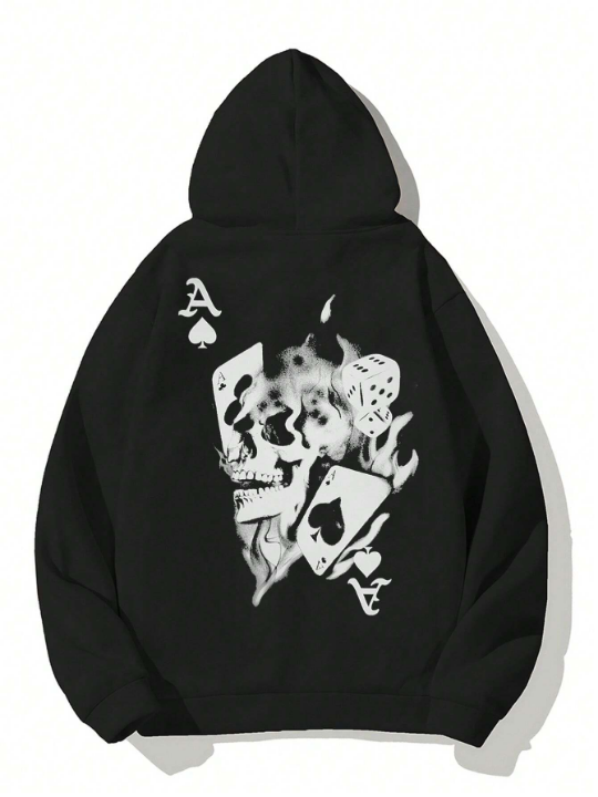 Manfinity EMRG Men's Oversized Hoodie With Playing Card & Skull Print