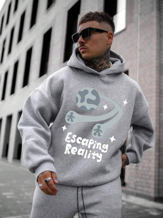 Men's Long Sleeve Letter Pattern Hooded Sweatshirt