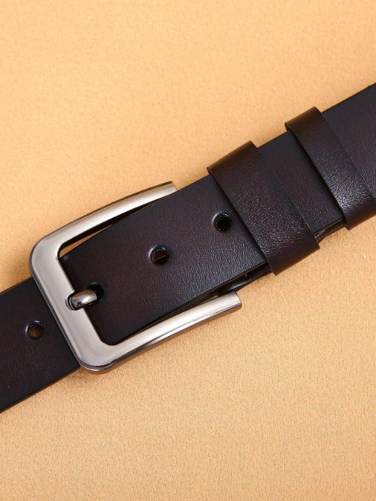 1pc Men's Genuine Leather Pin Buckle Belt, Western Cowboy Style, Suitable For Jeans/ Casual Pants, 3.7cm Width, Suitable For Daily Wear