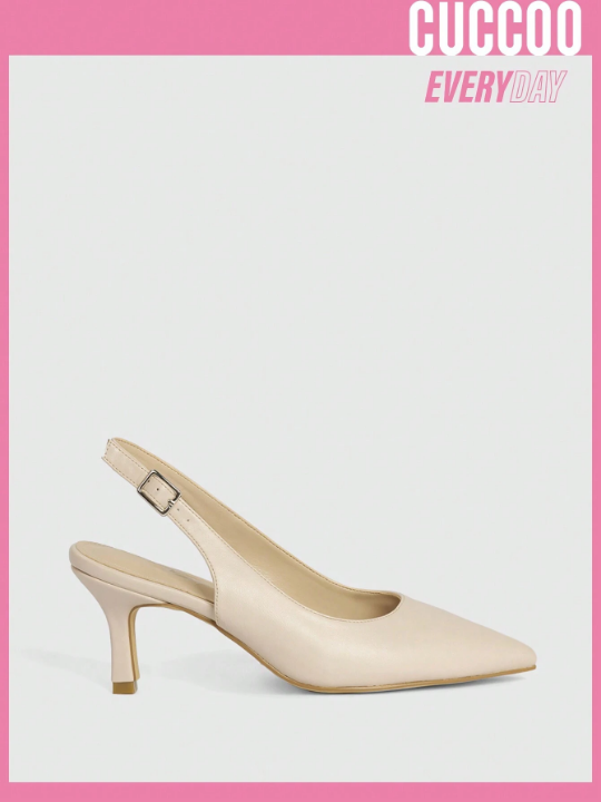 Cuccoo Everyday Collection Woman Shoes Pointed Toe Stiletto PU Leather Elegant Beige Slingback High Heels For Spring And Summer