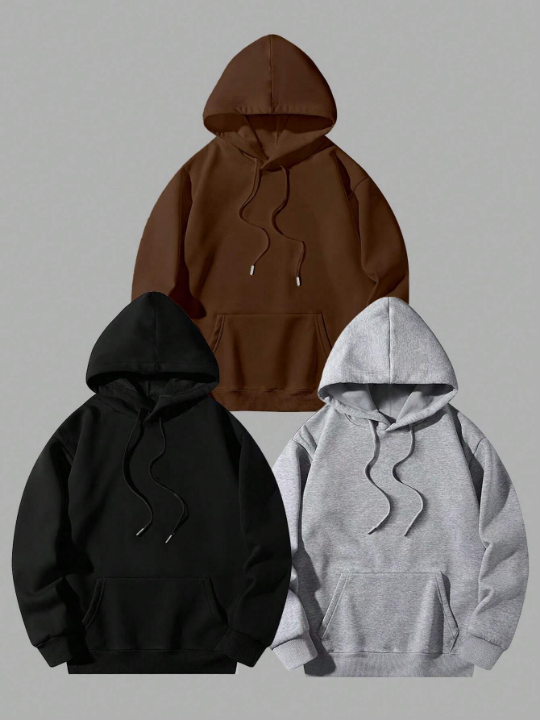 Manfinity Basics Men's Loose-Fit Solid Color Sweatshirt With Drawstring Hood