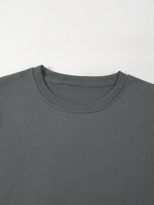 Men's Round Neck Drop Shoulder Long Sleeve Fleece Sweatshirt