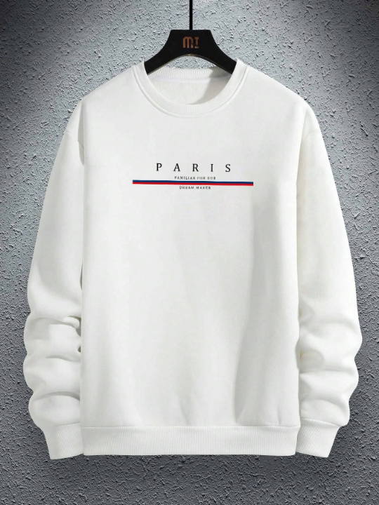 Manfinity Homme Men's Loose Fit Warm Lined Sweatshirt With Letter Print