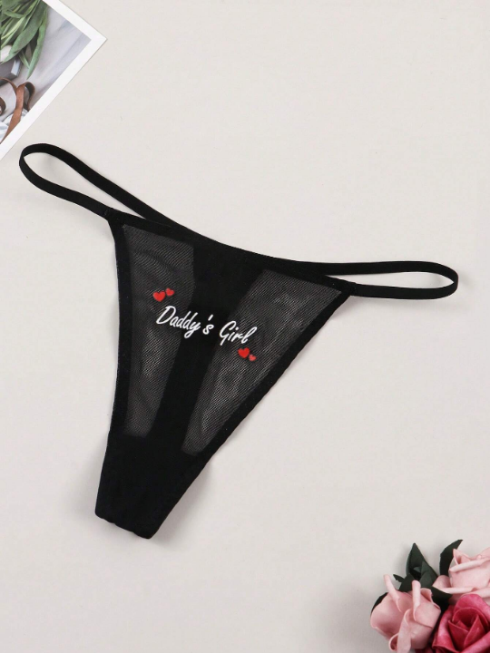 Ladies' Sexy Mesh Breathable Thongs With English Letters