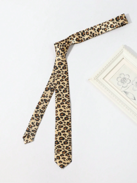 1pc Fashionable Leopard Printed Necktie For Men, Suitable For Party And Festival