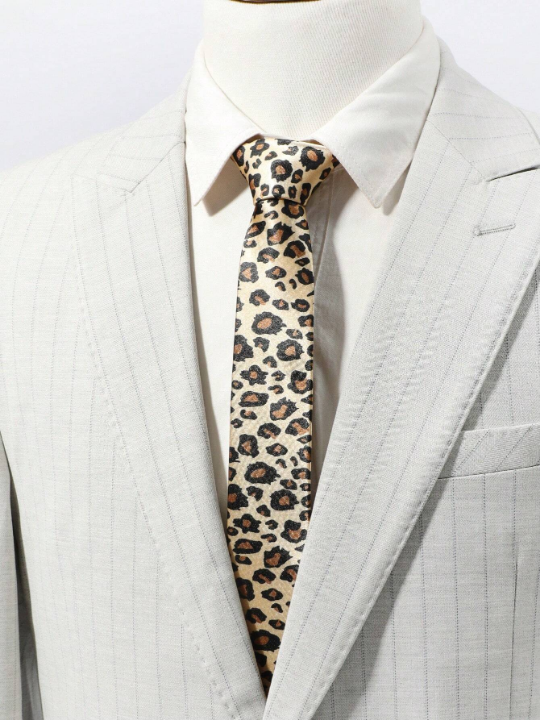 1pc Fashionable Leopard Printed Necktie For Men, Suitable For Party And Festival