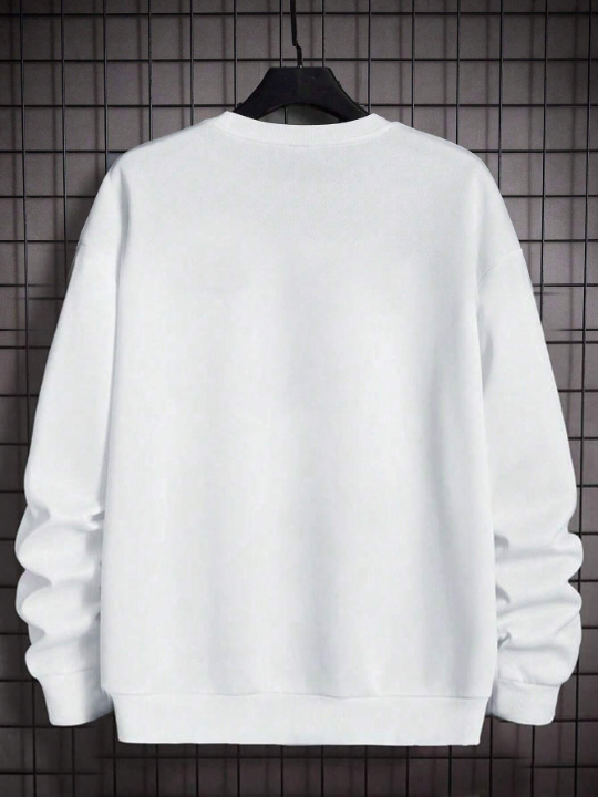 Men's Round Neck Casual Sweatshirt With Letter Print And Fleece Lining