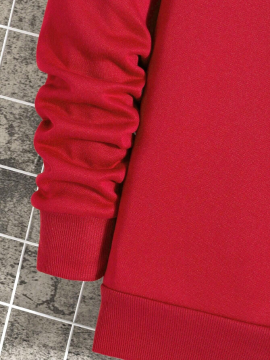 Men's Casual Fleece Sweatshirt With Letter Print And Round Neckline