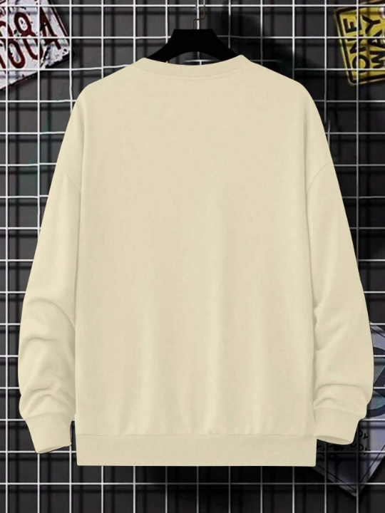 Men's Round Neck Casual Fleece Sweatshirt With Letter Print Design