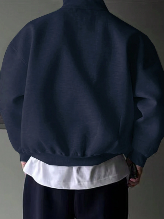 Manfinity Hypemode Men's Casual Loose Half Zipper Stand Collar Letter Graphic Drop Shoulder Sweatshirt