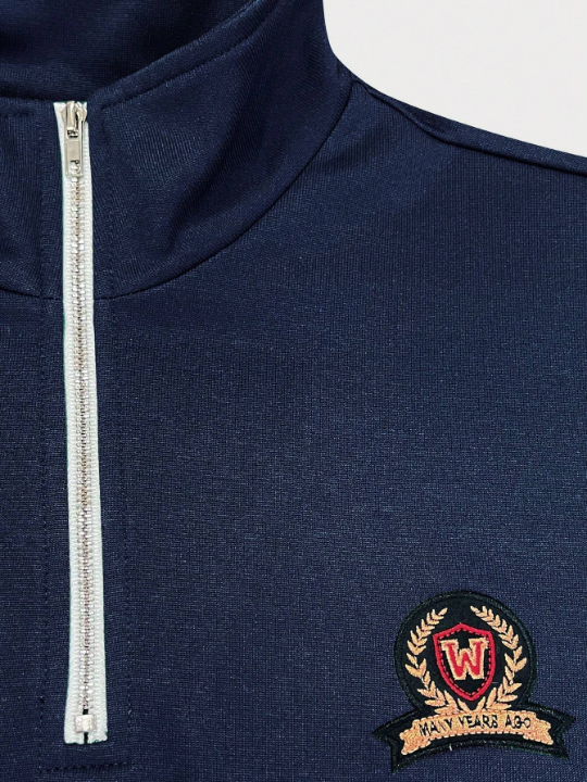 Manfinity Hypemode Men's Casual Loose Half Zipper Stand Collar Letter Graphic Drop Shoulder Sweatshirt