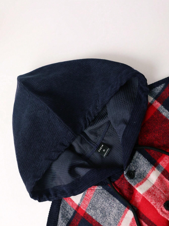 Manfinity Homme Loose Men's Plaid Drawstring Hooded Coat