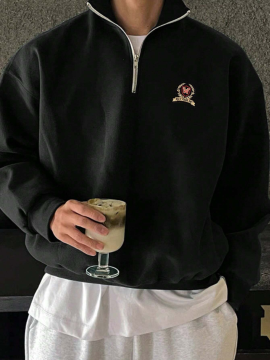 Manfinity Hypemode Men's Loose Fit Half Zip Letter Printed Sweatshirt