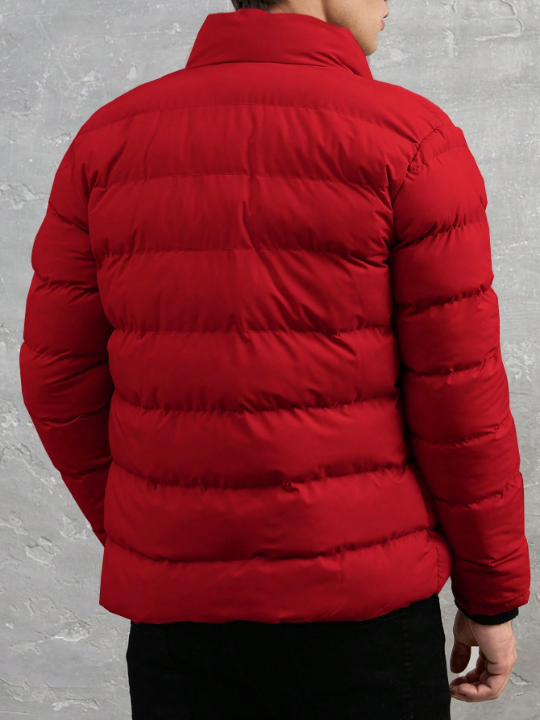 Men's Stand Collar Padded Coat With Patch Detail