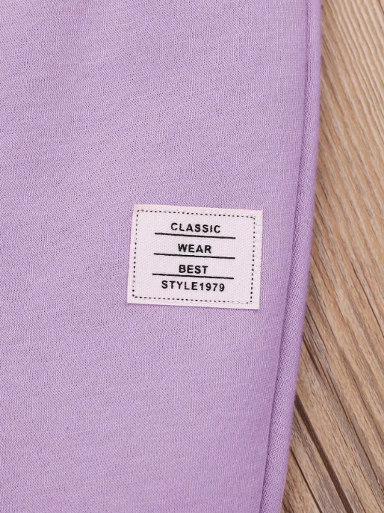 Baby Girl Casual Color Block Slogan Print Sweatshirt And Pants Set, Winter