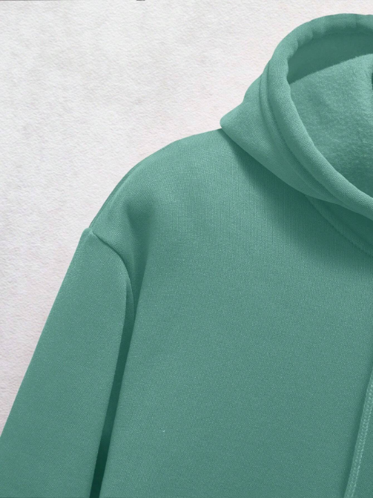 Men'S Solid Color Fleece Hoodie With Drawstring
