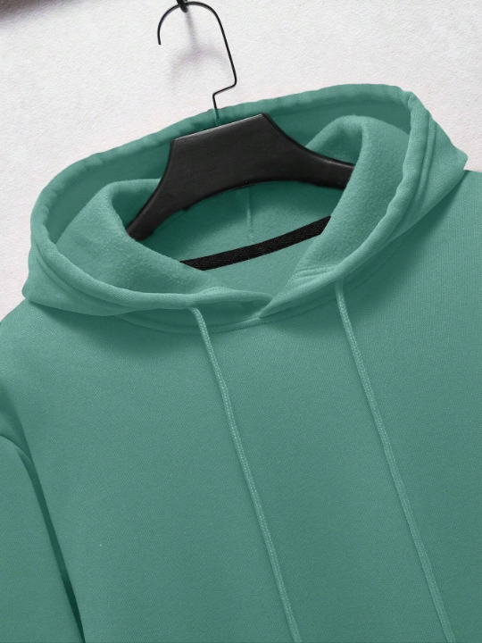 Men'S Solid Color Fleece Hoodie With Drawstring