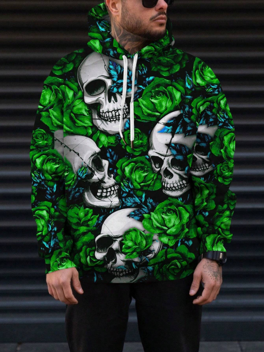 Manfinity LEGND Men'S Skull & Floral Printed Hoodie