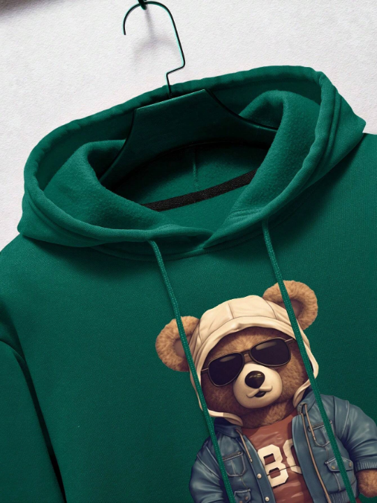 Men's Cartoon Printed Kangaroo Pocket Long Sleeve Hooded Sweatshirt