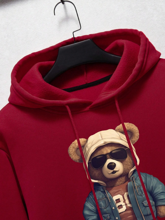Men's Hooded Long Sleeve Sweatshirt With Bear Print