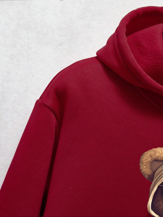 Men's Hooded Long Sleeve Sweatshirt With Bear Print