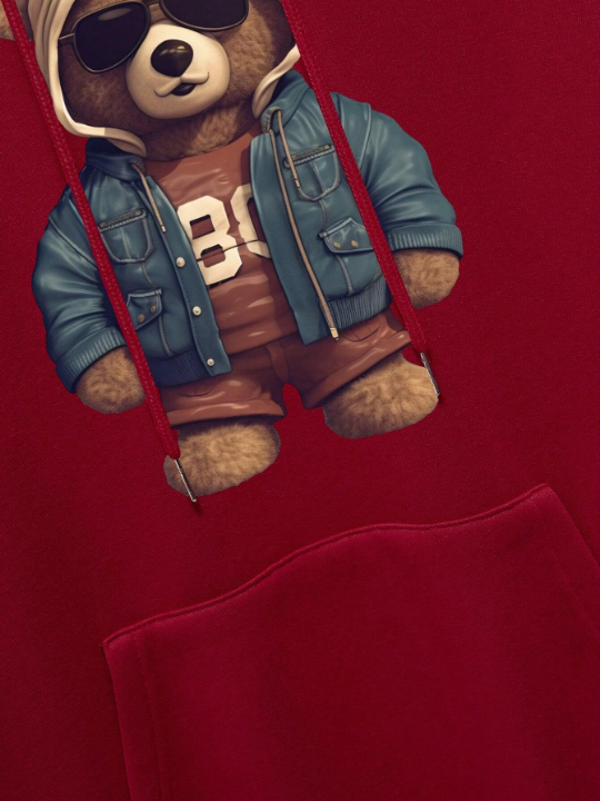 Men's Hooded Long Sleeve Sweatshirt With Bear Print