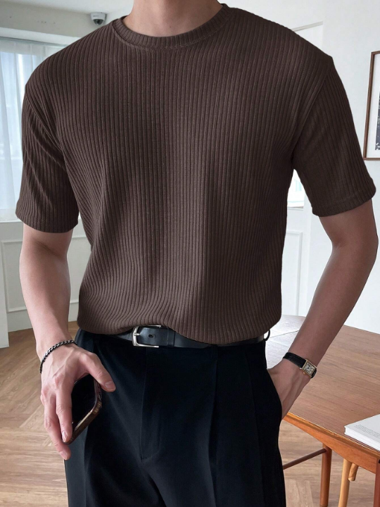 DAZY Men's Summer Ribbed Knitted T-Shirt