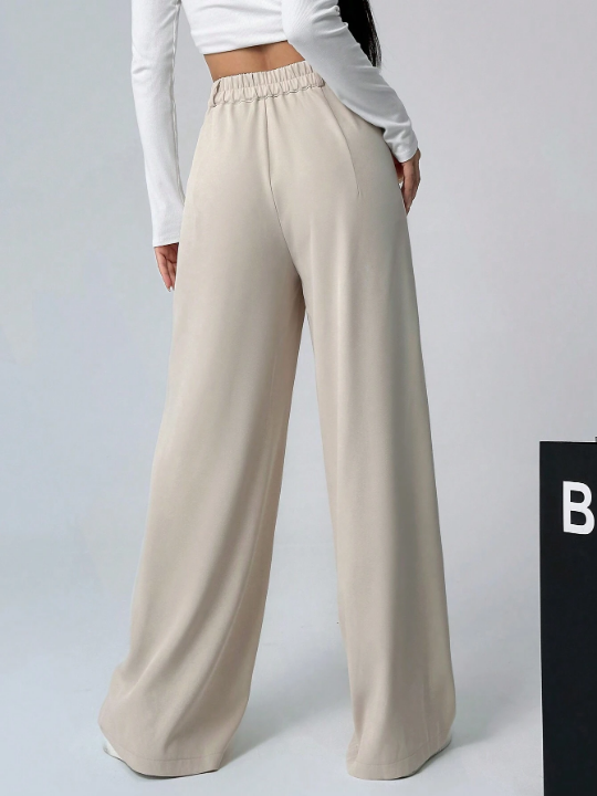 EZwear Women's Solid Color Pleated Wide Leg Pants