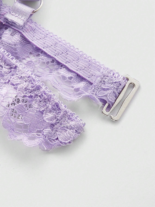 ROMWE Kawaii Sexy Lace Underwire Lingerie Set For Valentine'S Day, Sweet Style