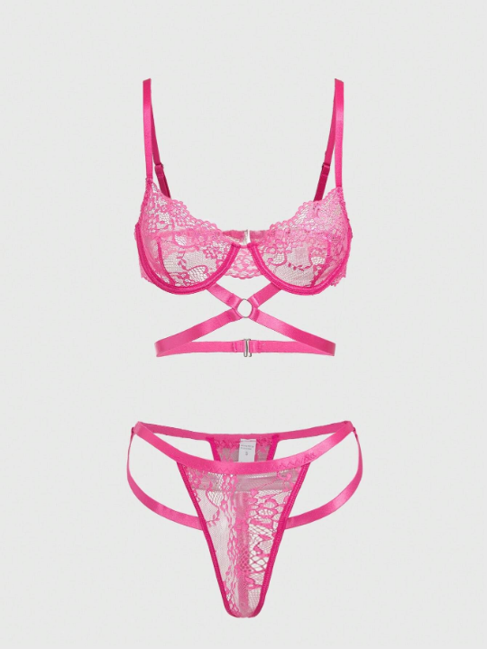 ROMWE Kawaii Women'S Valentine'S Day Steel Ring Sweet And Sexy Underwear Set